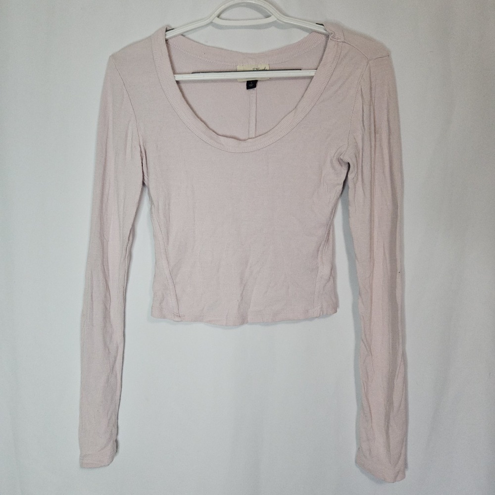 Cropped Top Womens Small Pink Good Ribbed Scoop Neck Balletcore Long Sleeved
